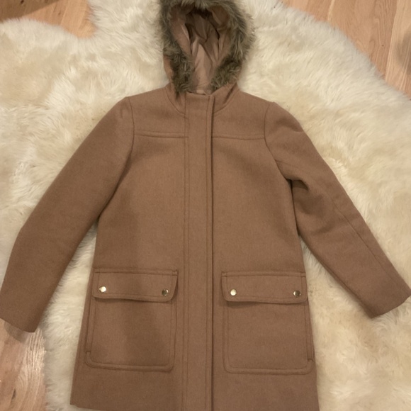 J Crew Factory Coat Faux Fur Hood Size 4 - Picture 12 of 14